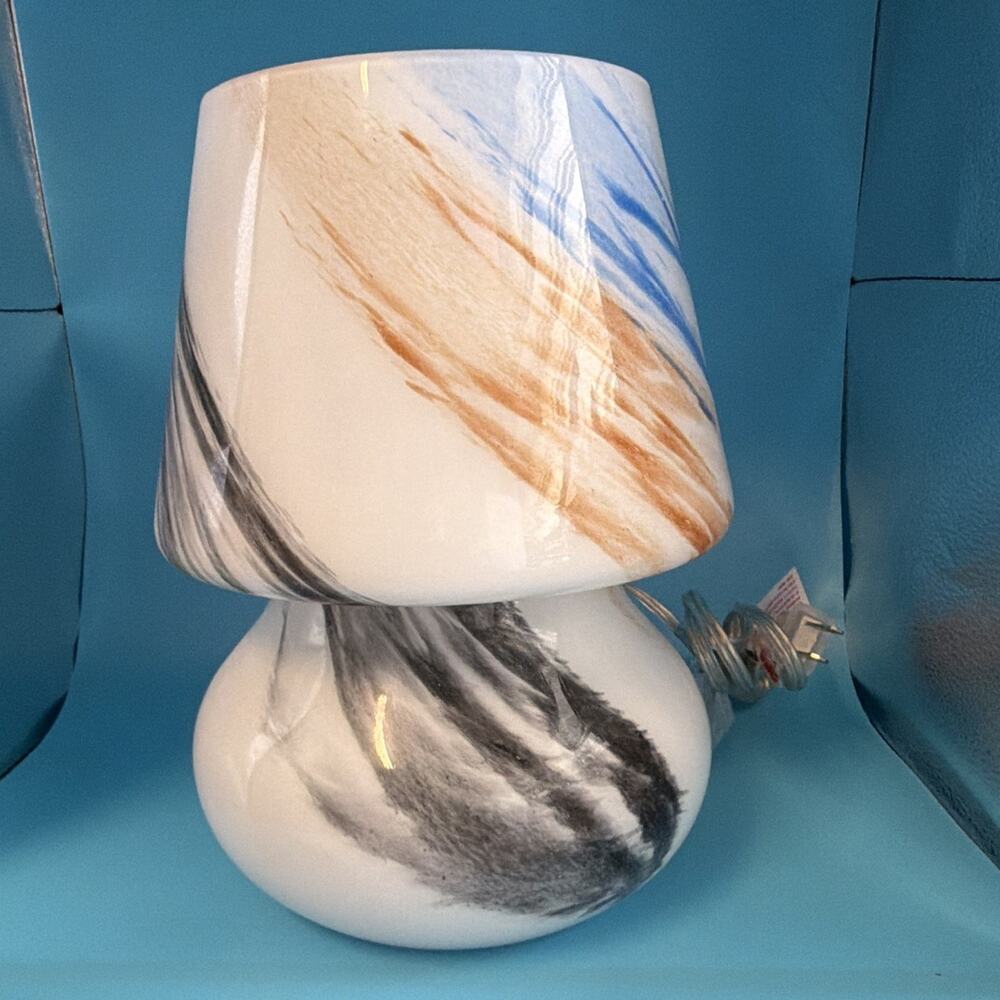 White/Blue/Gold/Gray Glass Table Lamp, Corded Plug-In, Switch, Empire Shade